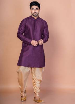 Purple bangalorian silk kurta for men with embroidery work 3