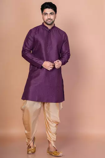 Purple bangalorian silk kurta for men with embroidery work