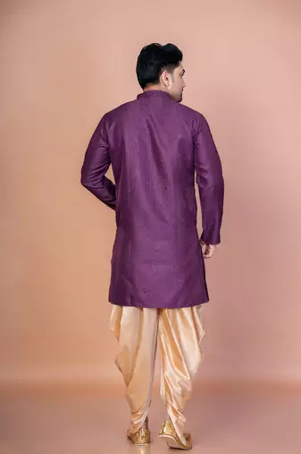 Purple bangalorian silk kurta for men with embroidery work