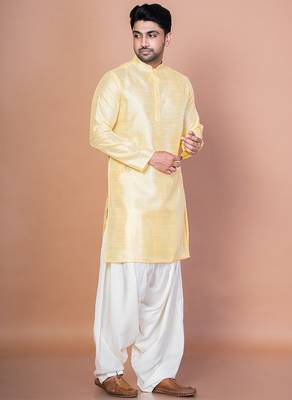Lemon bangalorian silk kurta for men with embroidery work 3