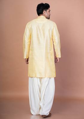 Lemon bangalorian silk kurta for men with embroidery work 4