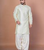 Green bangalorian silk kurta for men with embroidery work