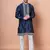 Navy blue cotton blend kurta for men with embroidery work