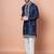 Navy blue cotton blend kurta for men with embroidery work