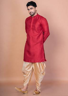 Red bangalorian silk kurta for men with embroidery work 2