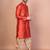 Orange banarasi silk kurta for men with printed design