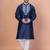 Navy blue cotton blend kurta for men with embellished work