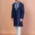 Navy blue cotton blend kurta for men with embellished work