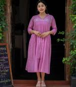 Pink Cotton kurti designed with floral embroidery