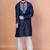 Navy blue cotton blend kurta for men with embellished work