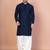 Navy blue cotton blend kurta for men with embroidery work