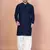 Navy blue cotton blend kurta for men with embroidery work