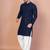 Navy blue cotton blend kurta for men with embroidery work