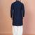 Navy blue cotton blend kurta for men with embroidery work