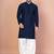 Navy blue cotton blend kurta for men with embroidery work