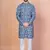 Blue cotton blend kurta for men with printed design