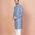 Blue cotton blend kurta for men with printed design