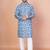 Blue cotton blend kurta for men with printed design