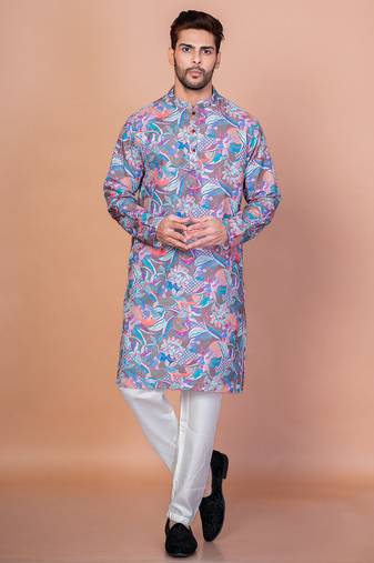 Multicolor cotton blend kurta for men with printed design
