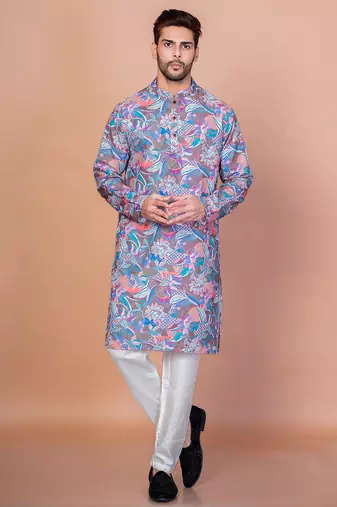 Multicolor cotton blend kurta for men with printed design