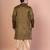Olive banarasi silk kurta for men with solid design