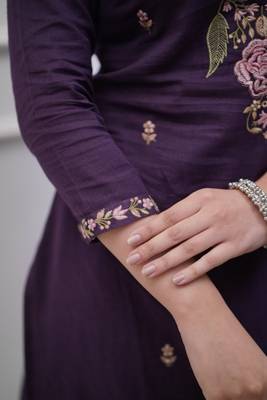 Purple Embroidered Cotton Suit Set with Dupatta 5