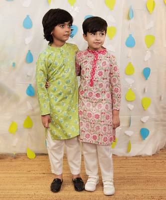 Pink embroidered cotton kurta pyjama 2