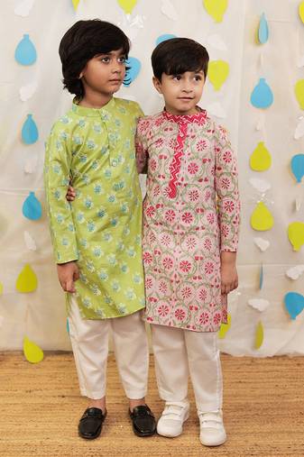 Pink embroidered cotton kurta pyjama