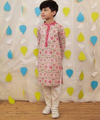 Pink embroidered cotton kurta pyjama 1