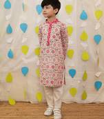 Pink embroidered cotton kurta pyjama