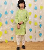 Green embroidered cotton kurta pyjama