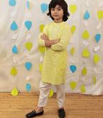 Yellow embroidered cotton kurta pyjama