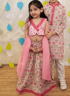 Pink embroidered cotton lehenga set 2