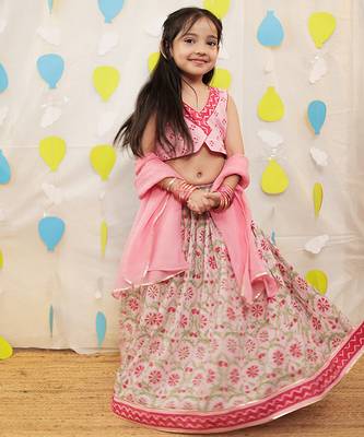 Pink embroidered cotton lehenga set 3