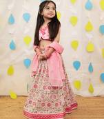 Pink embroidered cotton lehenga set