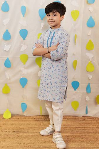 Blue embroidered cotton kurta pyjama