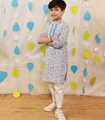 Blue embroidered cotton kurta pyjama