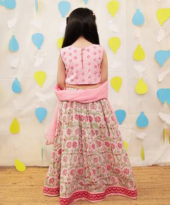 Pink embroidered cotton lehenga set 4