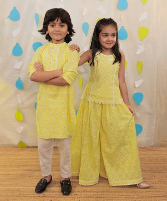 Yellow printed cotton sharara with top 2