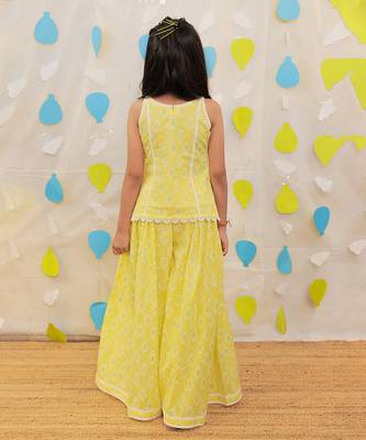 Yellow printed cotton sharara with top 3