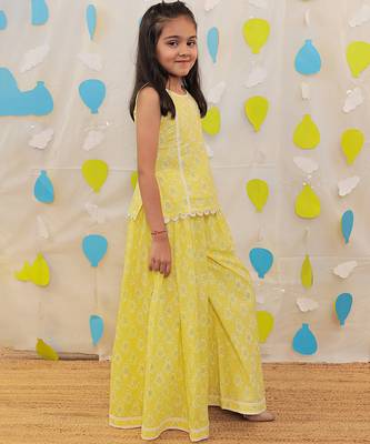 Yellow printed cotton sharara with top 4