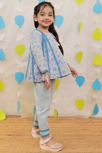 Blue printed cotton kurti with pyjama