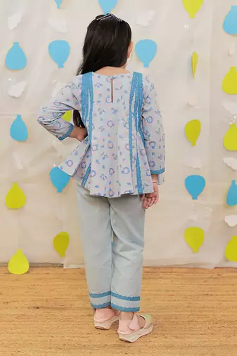 Blue printed cotton kurti with pyjama