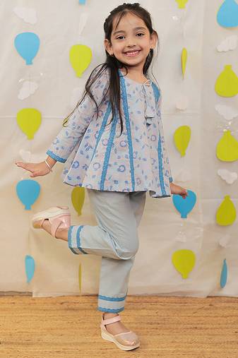 Blue printed cotton kurti with pyjama