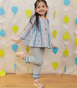 Blue printed cotton kurti with pyjama