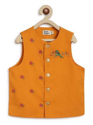 Black printed cotton nehru jacket set 3