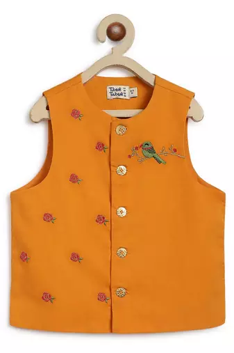 Black printed cotton nehru jacket set