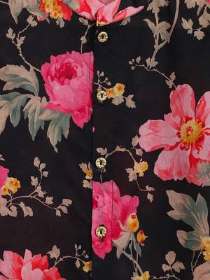 Black printed cotton nehru jacket set 4