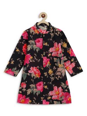 Black printed cotton nehru jacket set 5