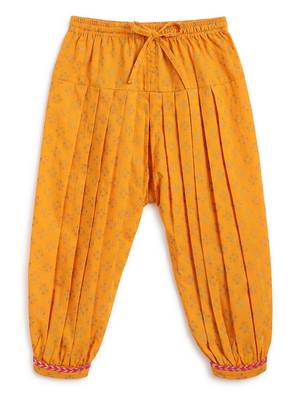 Yellow printed cotton kurta pyjama 2